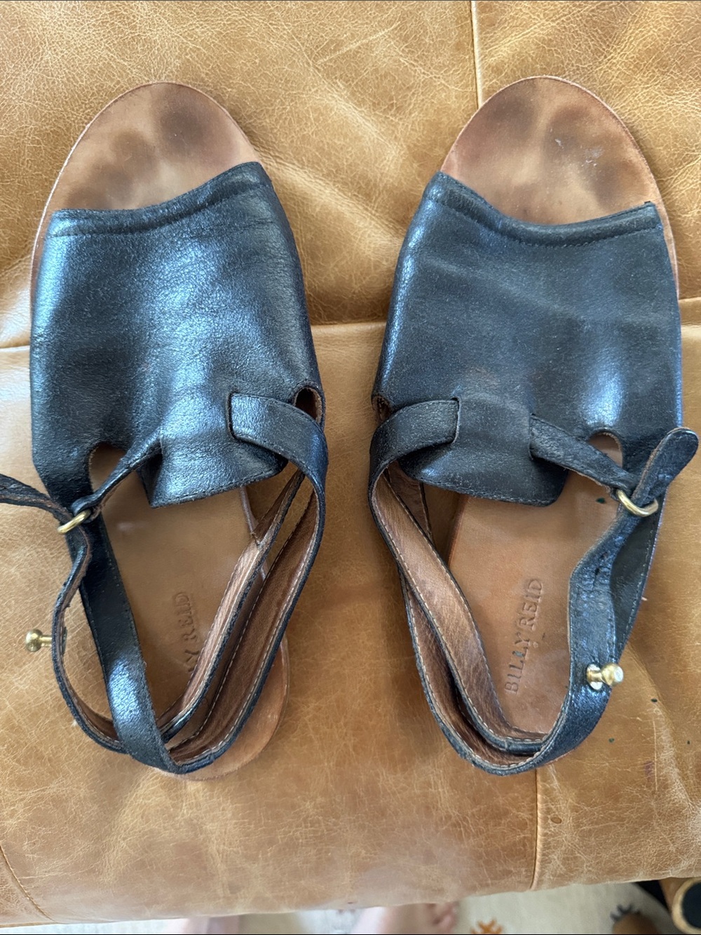 Billy Reid Black Leather Open-Toe Slingback Sandals size 37.5